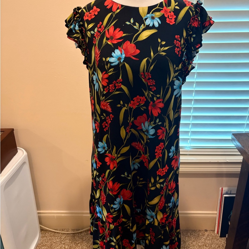 CeCe Black and Red Midi Sundress with Flutter Sleeves